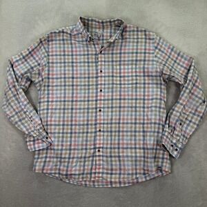 Peter Millar Men XL Button Down Shirt Blue Pink Plaid Cotton Long Sleeve Classic